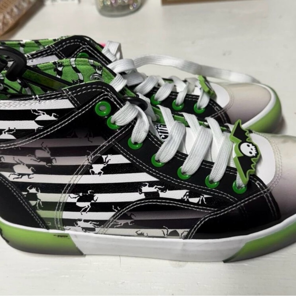 Beetlejuice Green and Black High-Top Sneakers with Striking Design